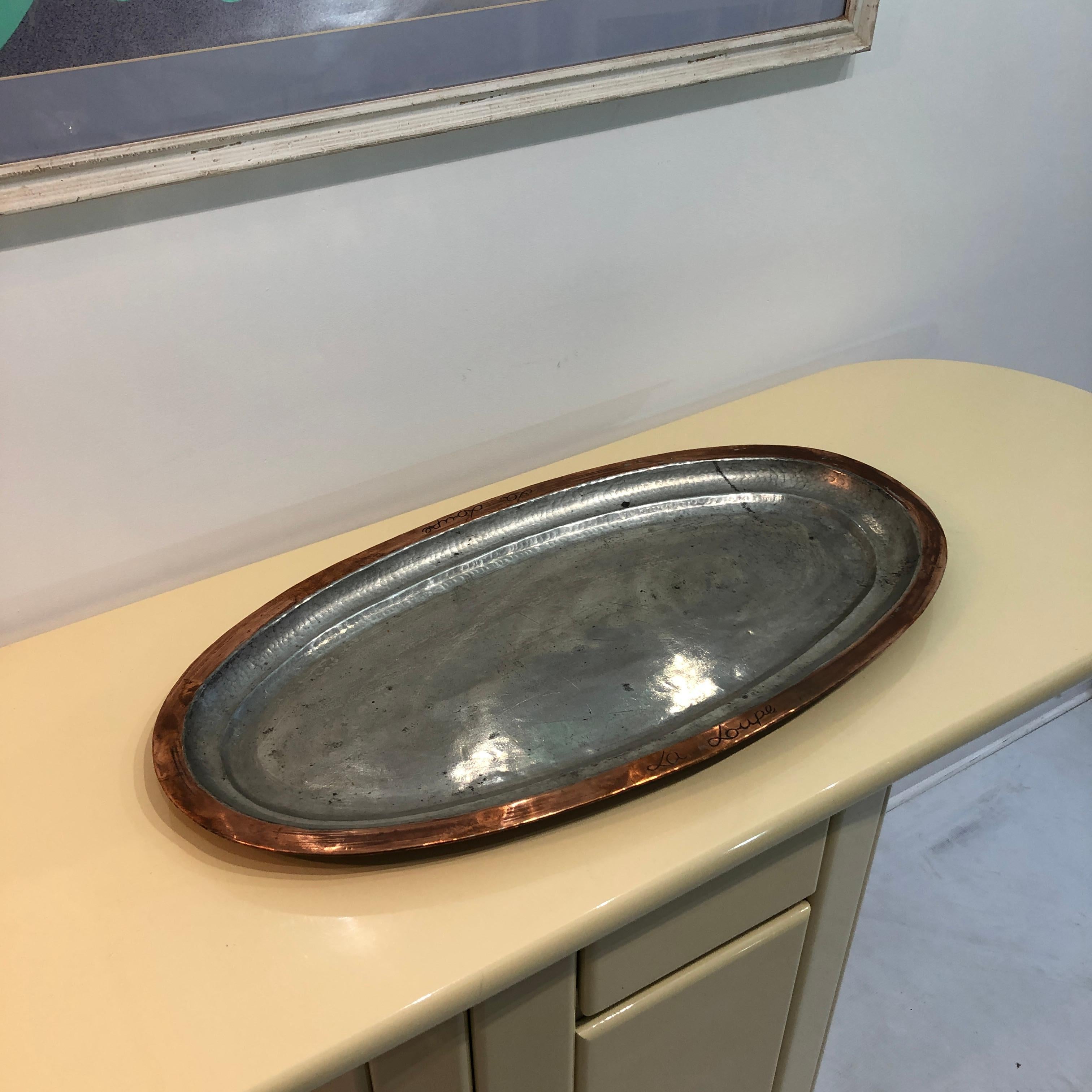 Mid-20th Century 1920s French Oval Hammered Copper Fish Plate Platter Antique Vintage Midcentury For Sale