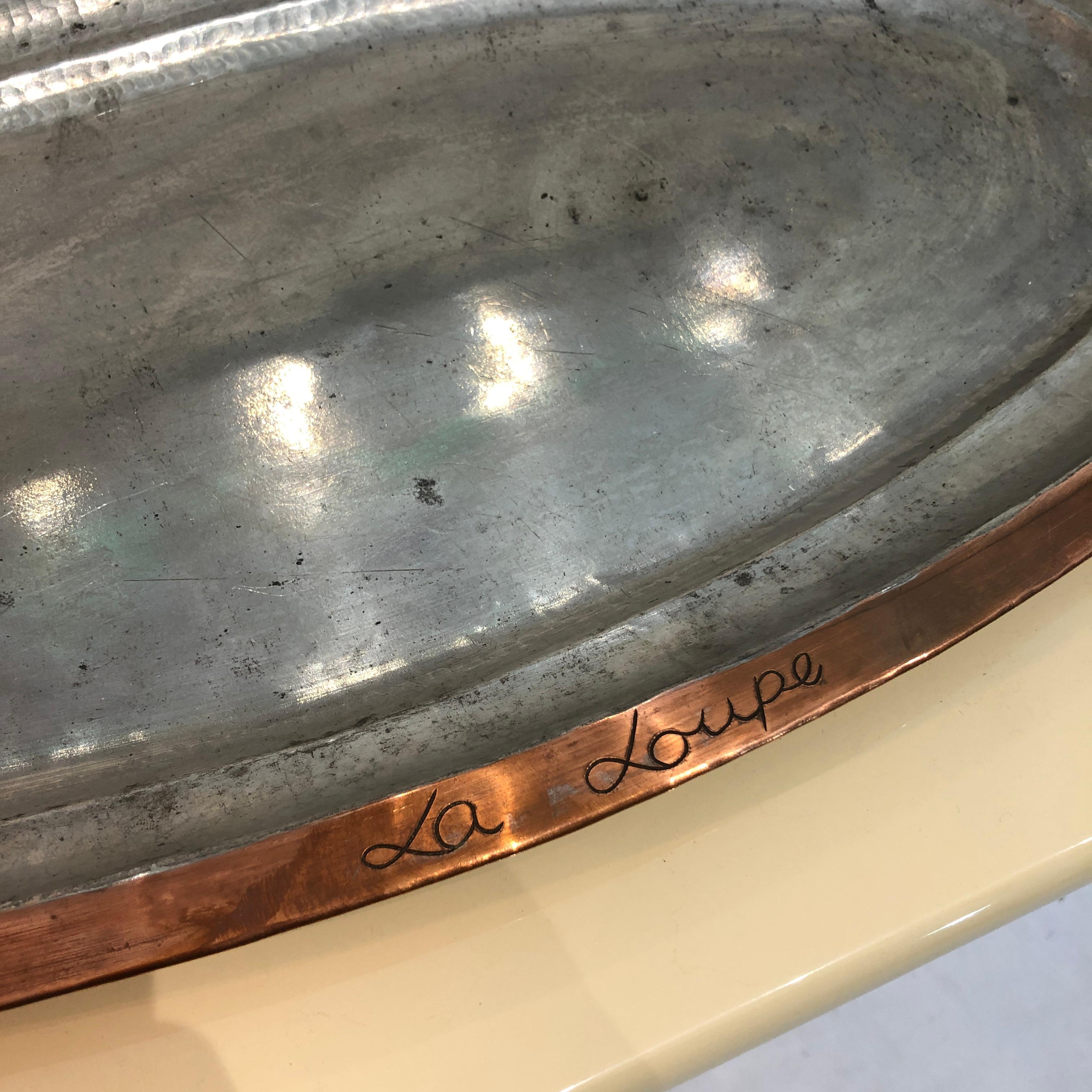 1920s French Oval Hammered Copper Fish Plate Platter Antique Vintage Midcentury For Sale 1