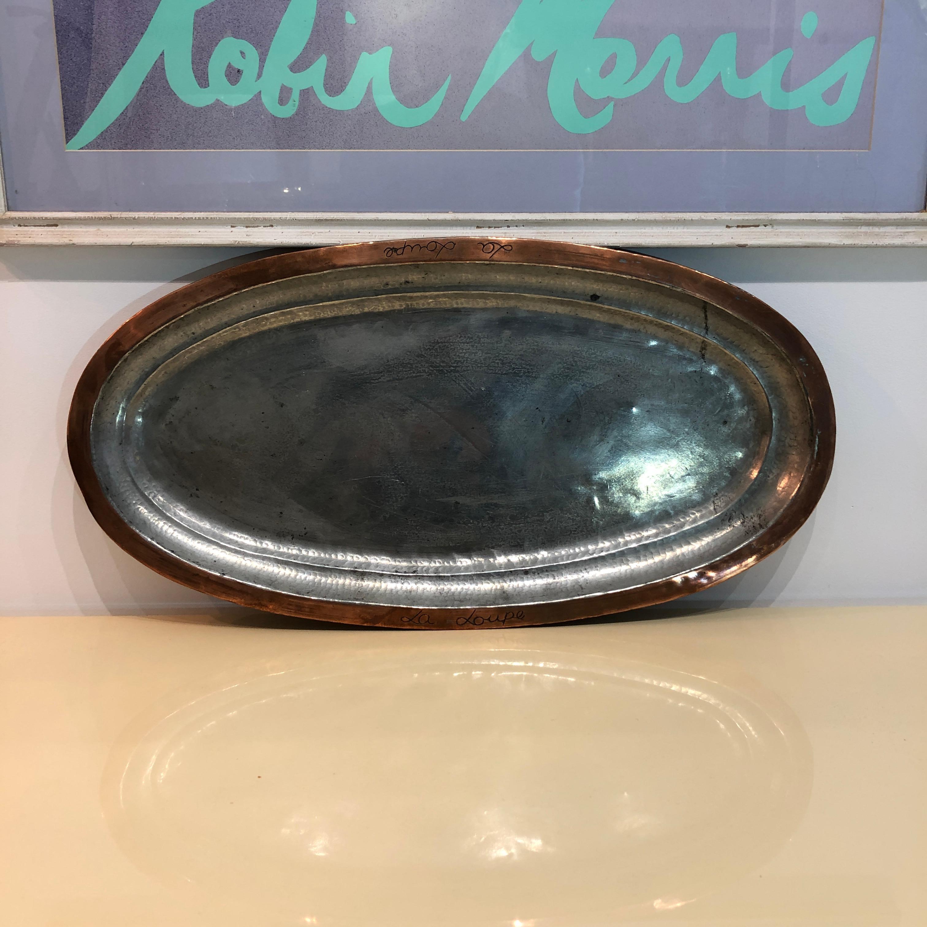 1920s French Oval Hammered Copper Fish Plate Platter Antique Vintage Midcentury For Sale 3