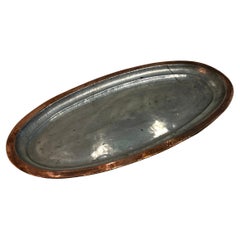 1920s French Oval Hammered Copper Fish Plate Platter Antique Vintage Midcentury