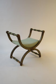 1920s French Painted Green Window Bench