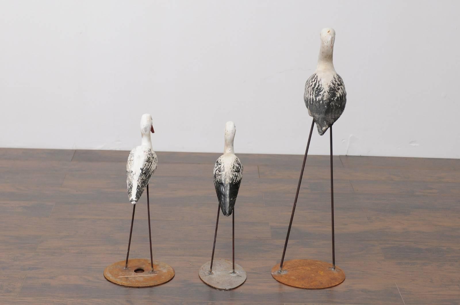 1920s French Painted Stone Storks from a Zoo in Alsace, Mounted on Iron Bases For Sale 2