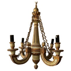 1920s French Painted Wood Classical Chandelier