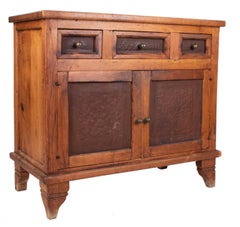 1920s French Pair of Antique Rural Kitchen Cabinets Lined with Metal Sheets