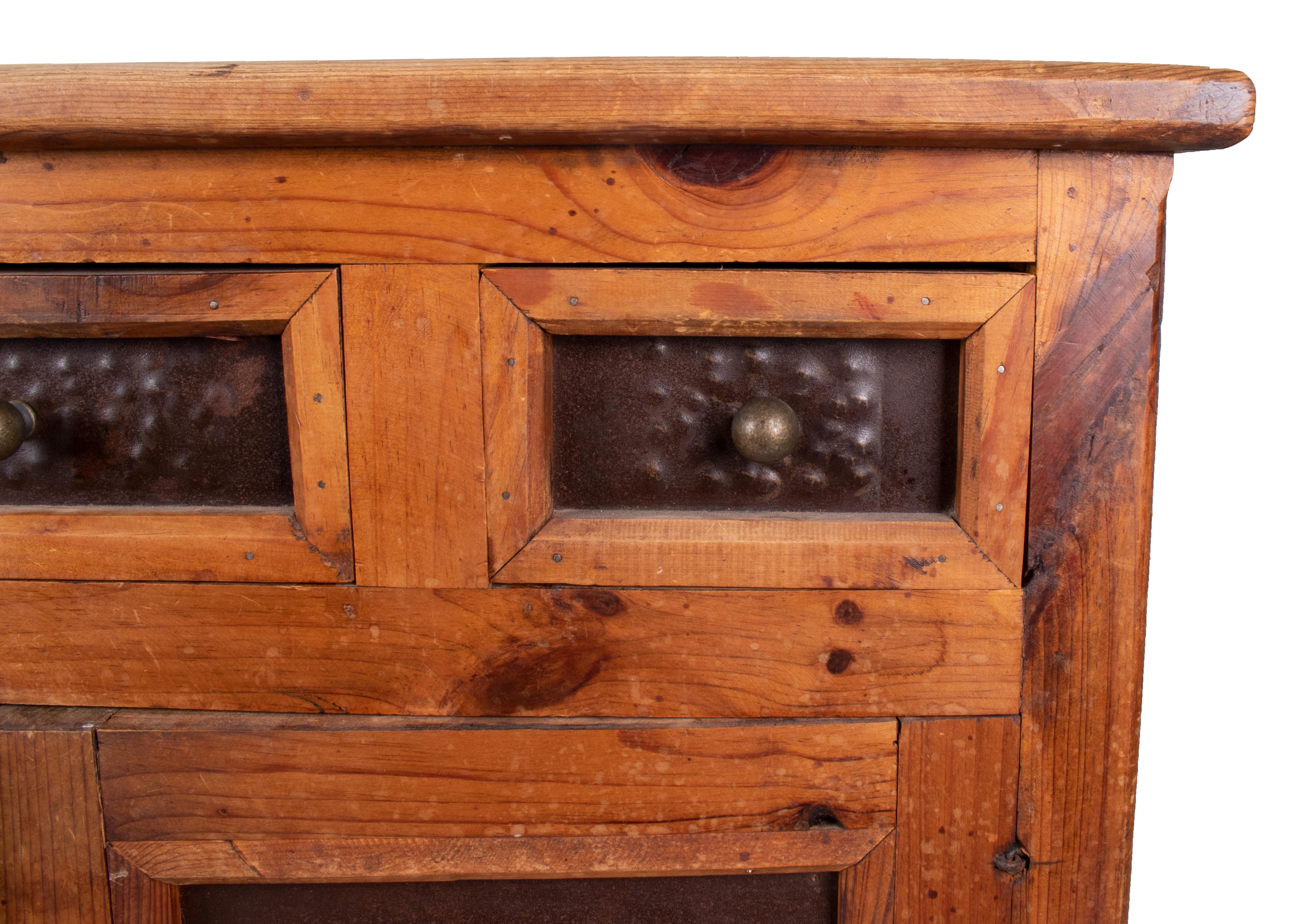 1920s French Pair of Antique Rural Kitchen Cabinets Lined with Metal Sheets 1