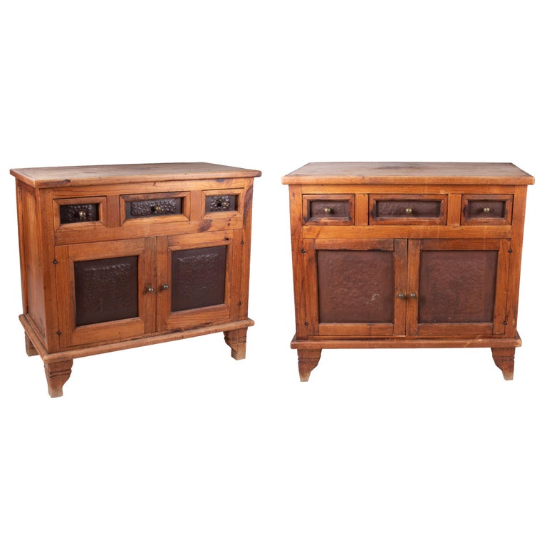 1920s French Pair Of Antique Rural Kitchen Cabinets Lined With Metal Sheets For Sale At 1stdibs