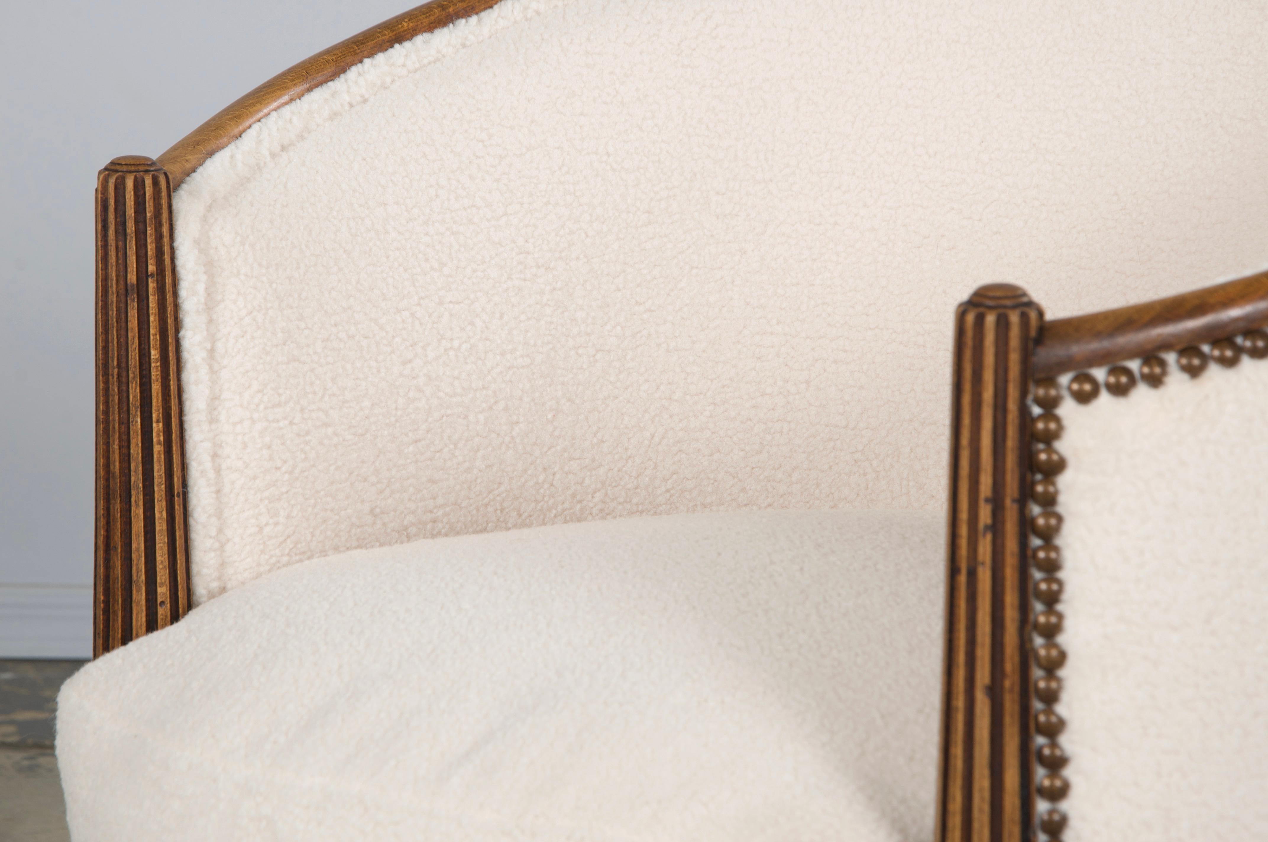 1920s French Parisian Art Deco Maple Tub Armchairs in Cream Boucle - A Pair For Sale 10
