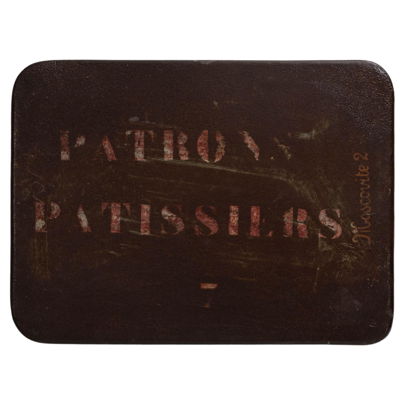 1920s French Patron Pâtissiers Metal Bakery Sign For Sale