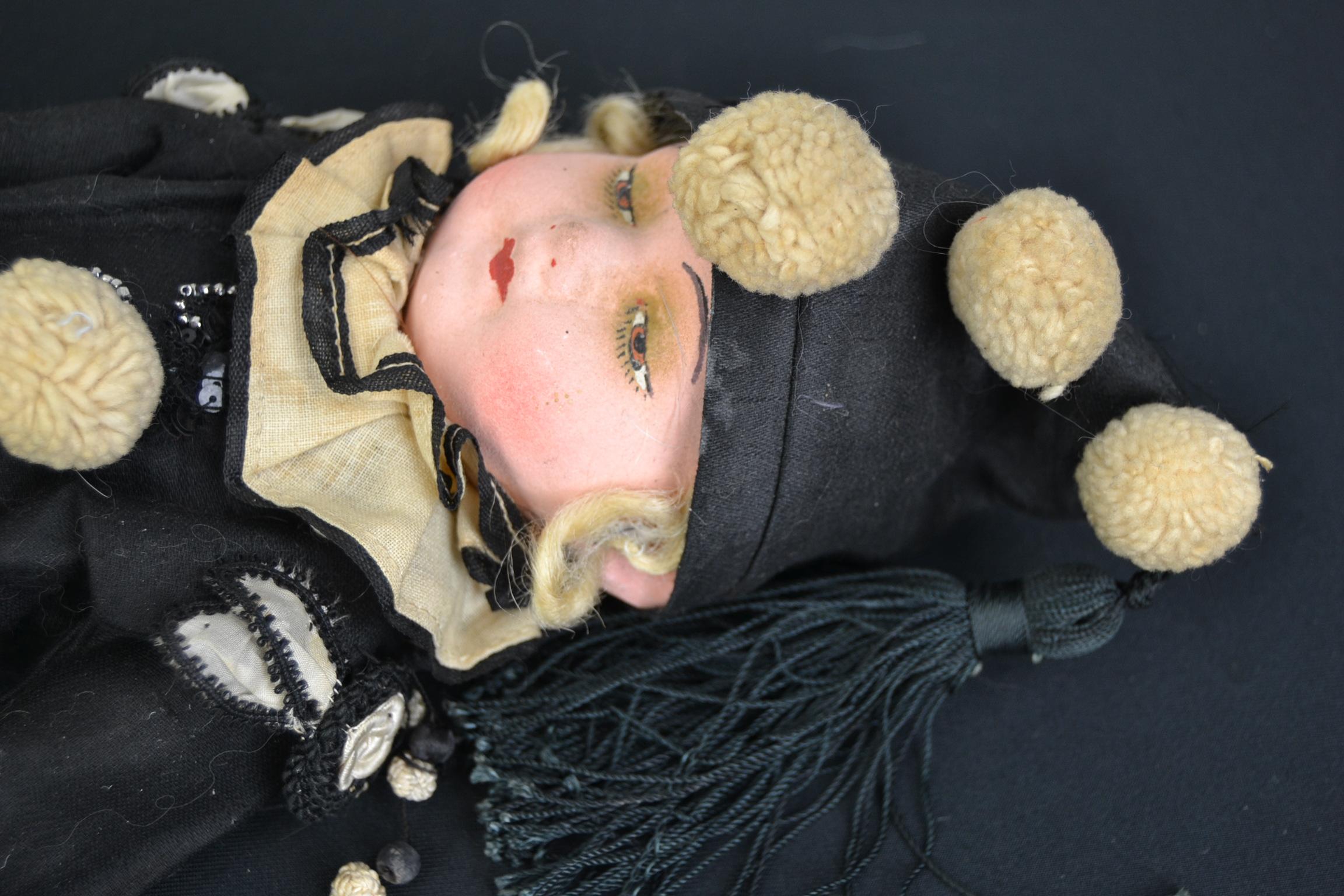 1920s French Pierrot Doll, Boudoir Salon Harlequin Doll 1