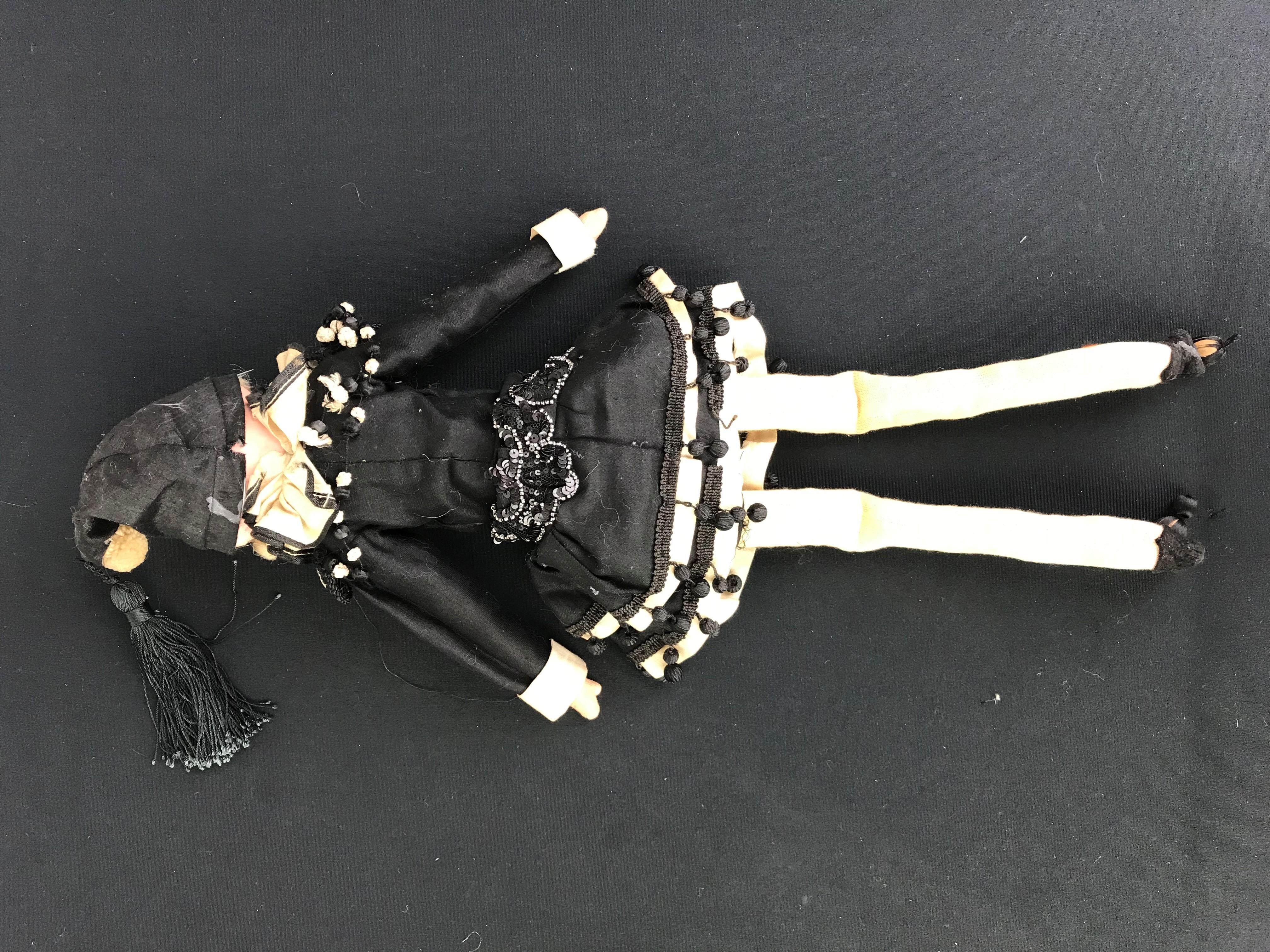 1920s French Pierrot Doll, Boudoir Salon Harlequin Doll 4