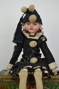 1920s French Pierrot Doll, Boudoir Salon Harlequin Doll