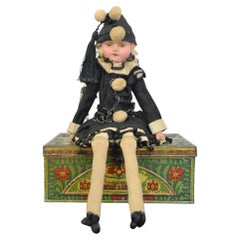 1920s French Pierrot Doll, Boudoir Salon Harlequin Doll