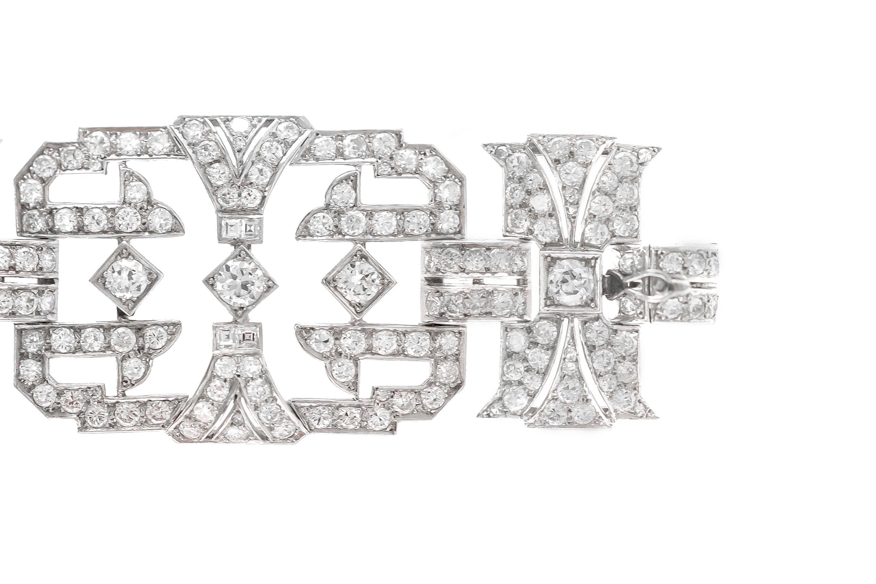 Französisches Platin-Diamant-Armband aus den 1920er Jahren (Französischer Schliff) im Angebot