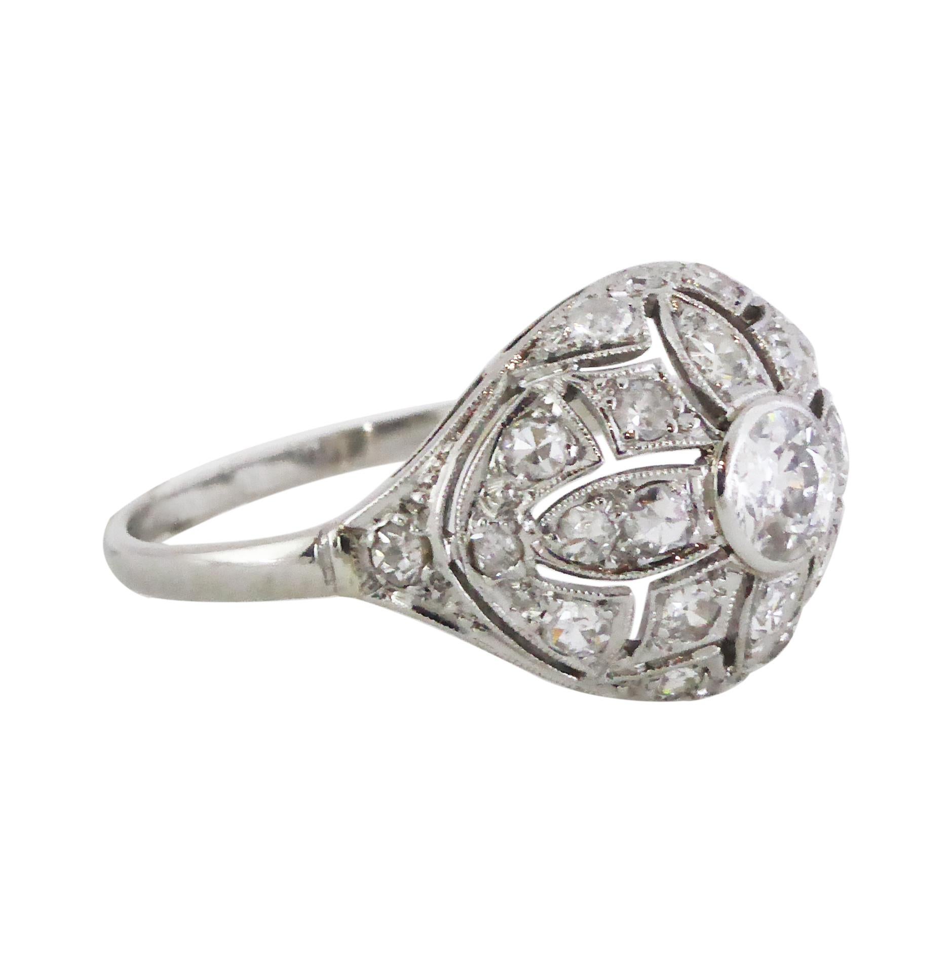 Art Deco 1920s French Platinum Diamond Ring