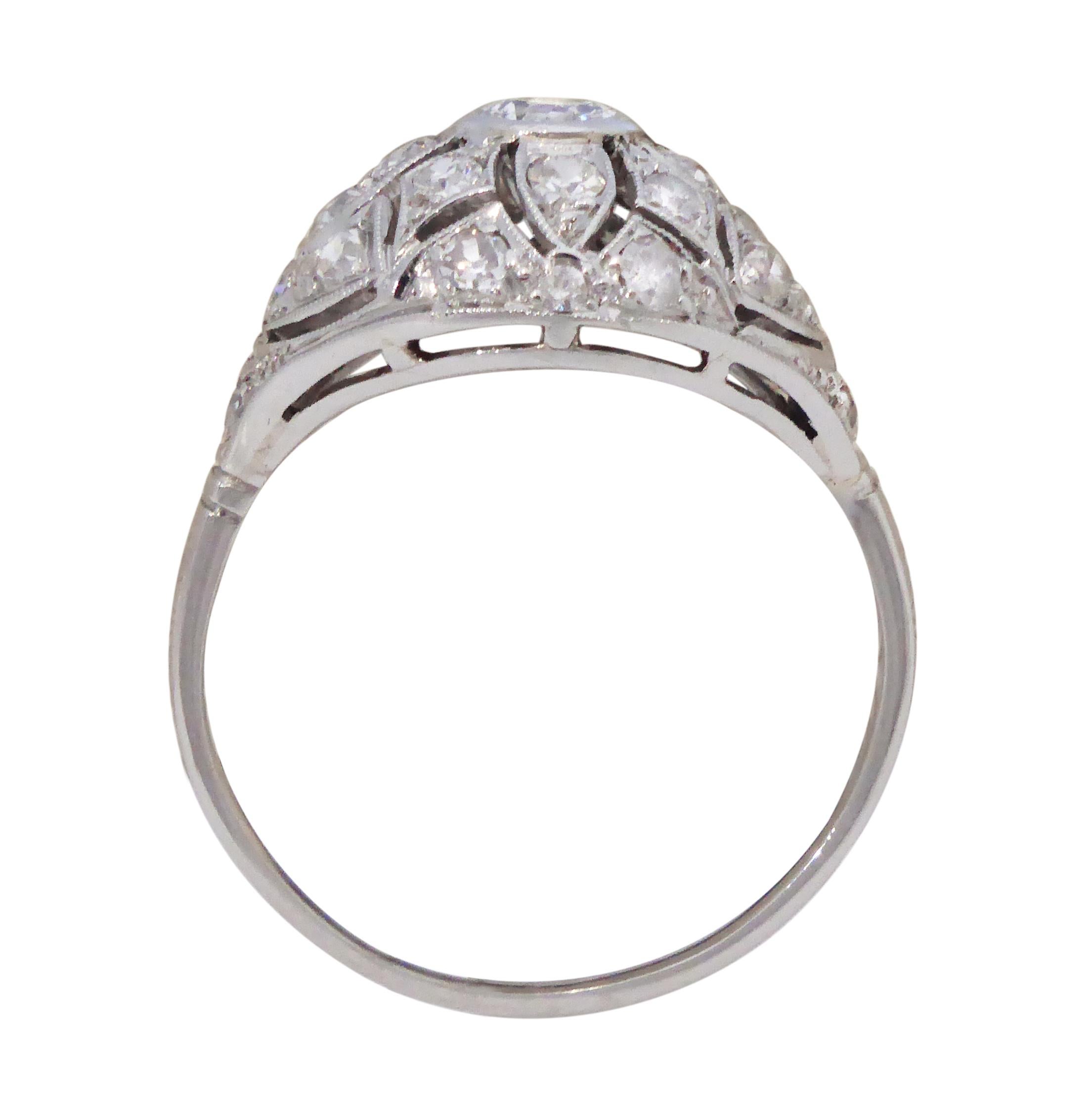Round Cut 1920s French Platinum Diamond Ring