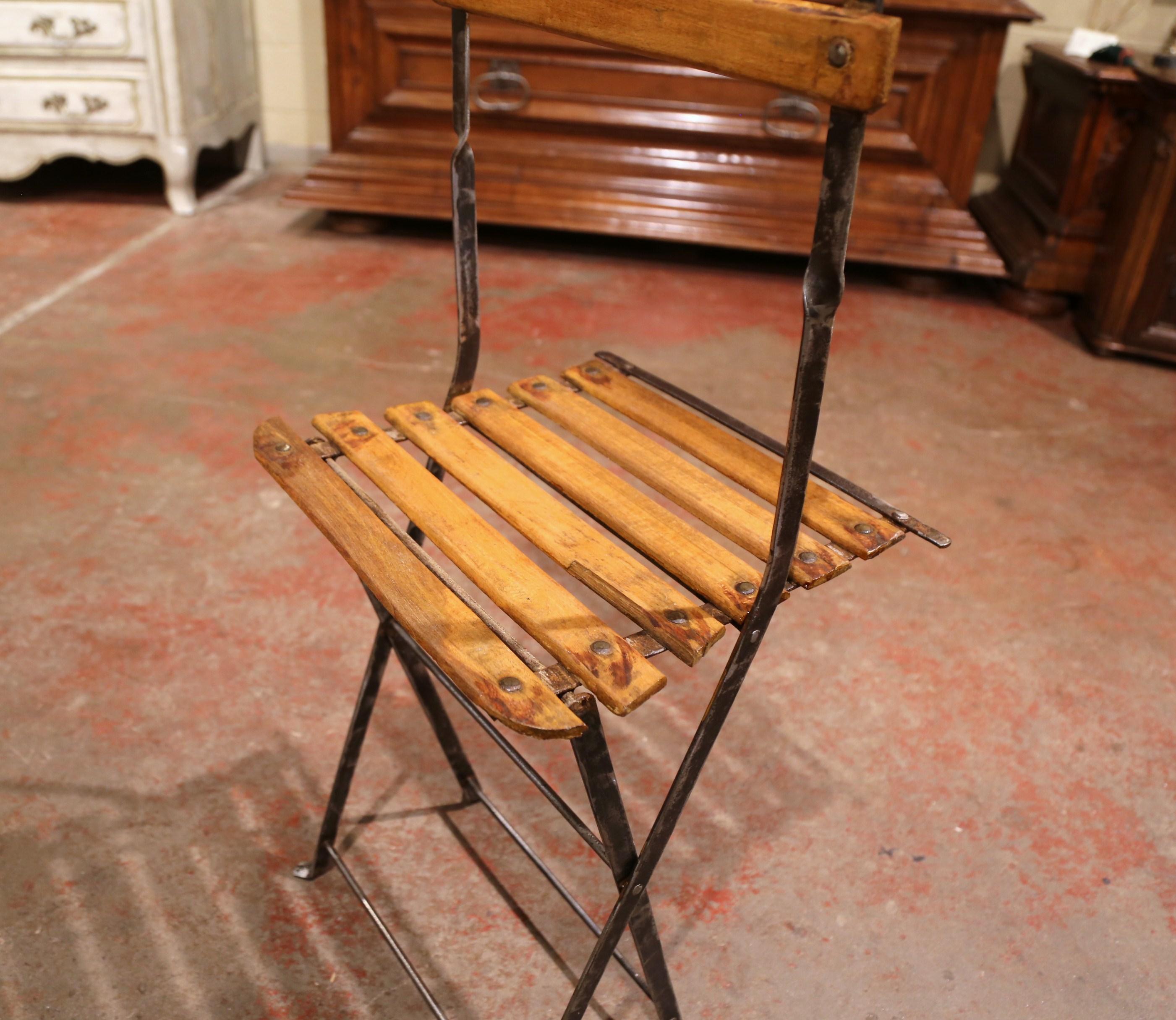 1920's French Polished Iron and Wood Folding Garden Chairs, Set of Eight 5