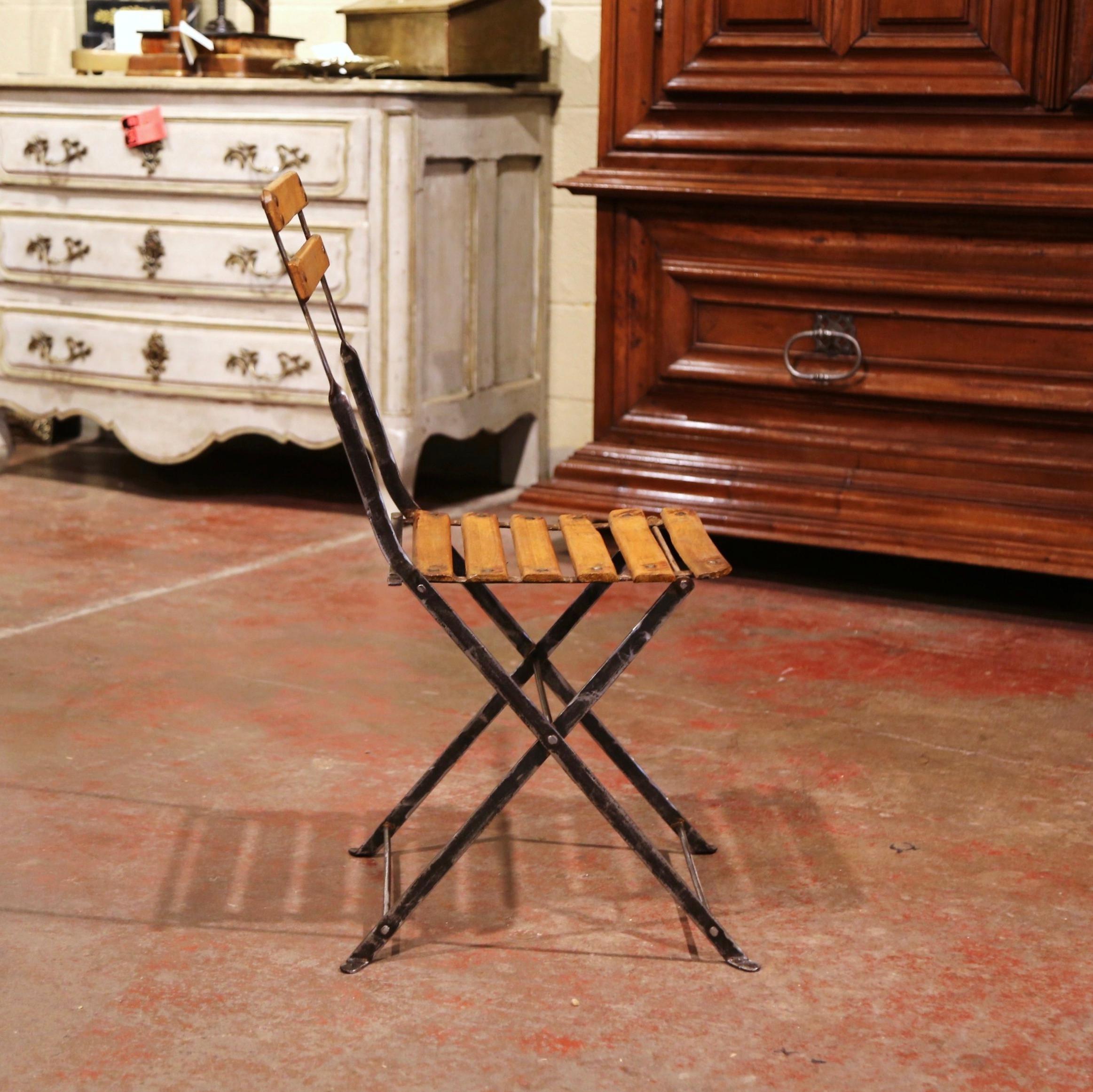 1920's French Polished Iron and Wood Folding Garden Chairs, Set of Eight 6