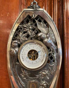 1920s French Polished Iron Wall Barometer Thermometer with Parrot Motifs