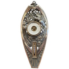 1920s French Polished Iron Wall Barometer Thermometer with Parrot Motifs