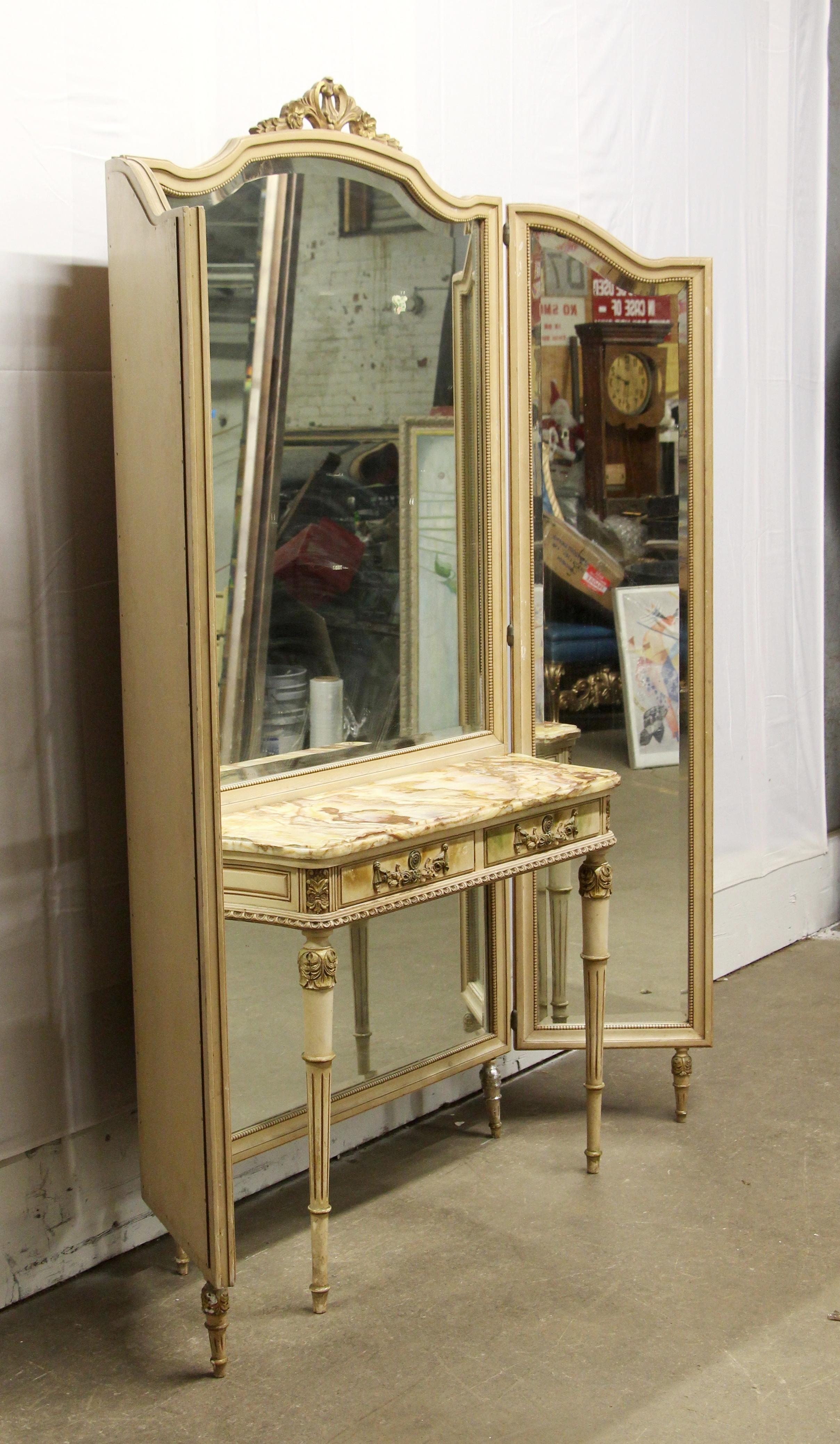 1920s French Provincial Folding Mirror Vanity Table with Onyx Top In Good Condition In New York, NY