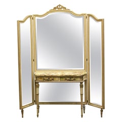 1920s French Provincial Folding Mirror Vanity Table with Onyx Top