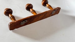 1920s French Provincial Turned Wood & Faux Bamboo Coat Rack, Three Hooks