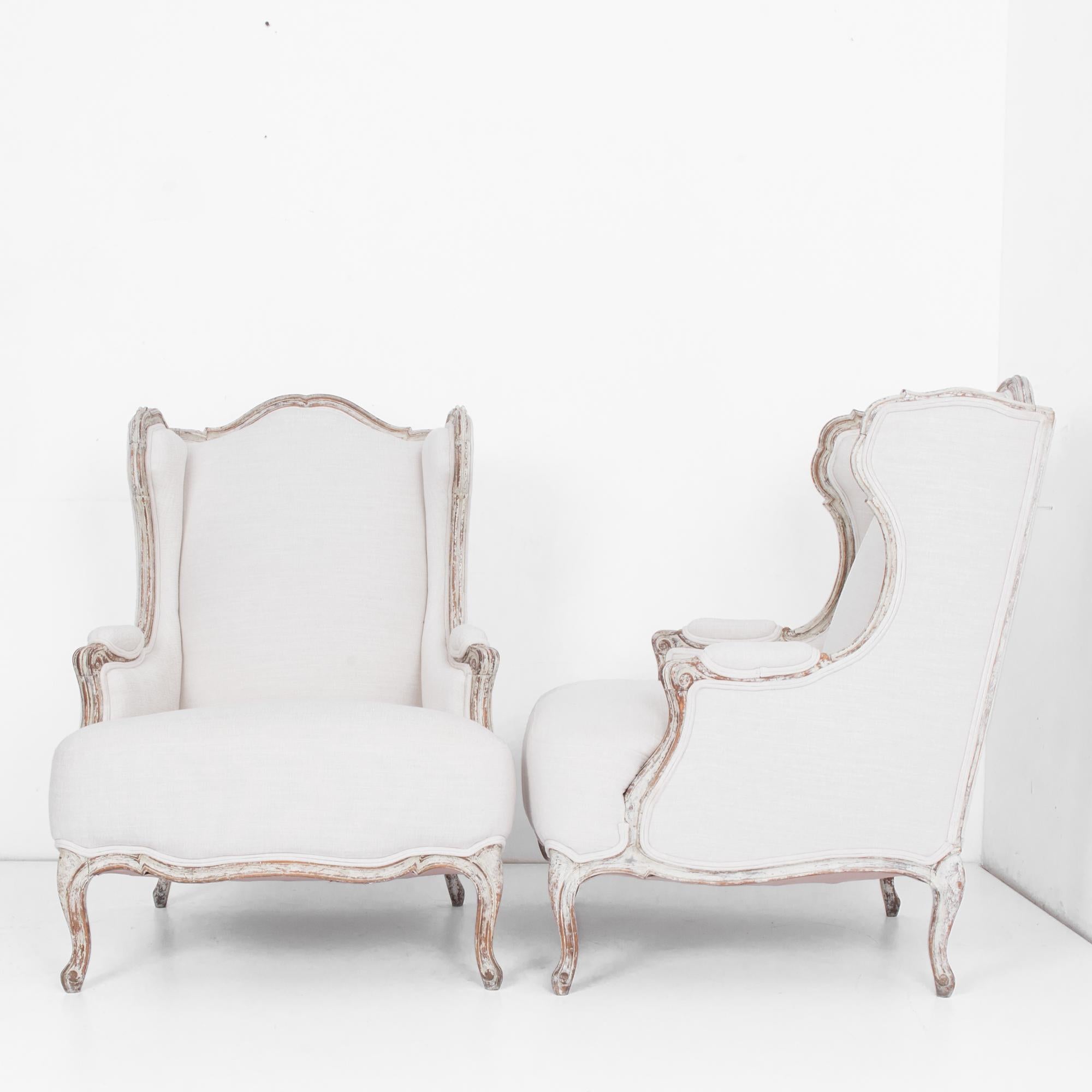 Upholstery 1920s French Provincial Upholstered Bergère Chairs, a Pair