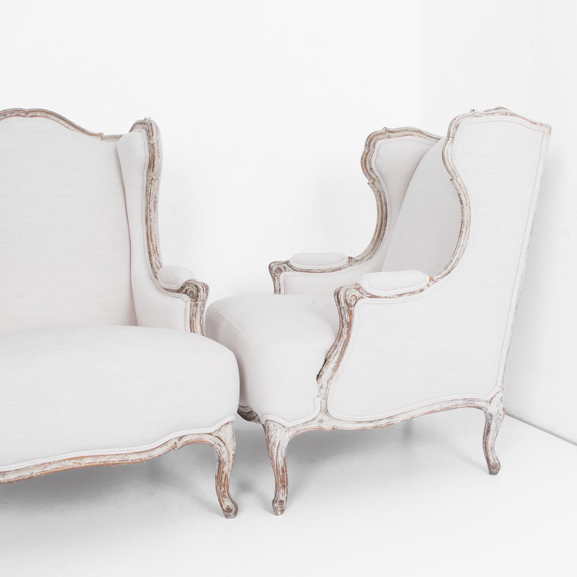 1920s French Provincial Upholstered Bergère Chairs, a Pair 1