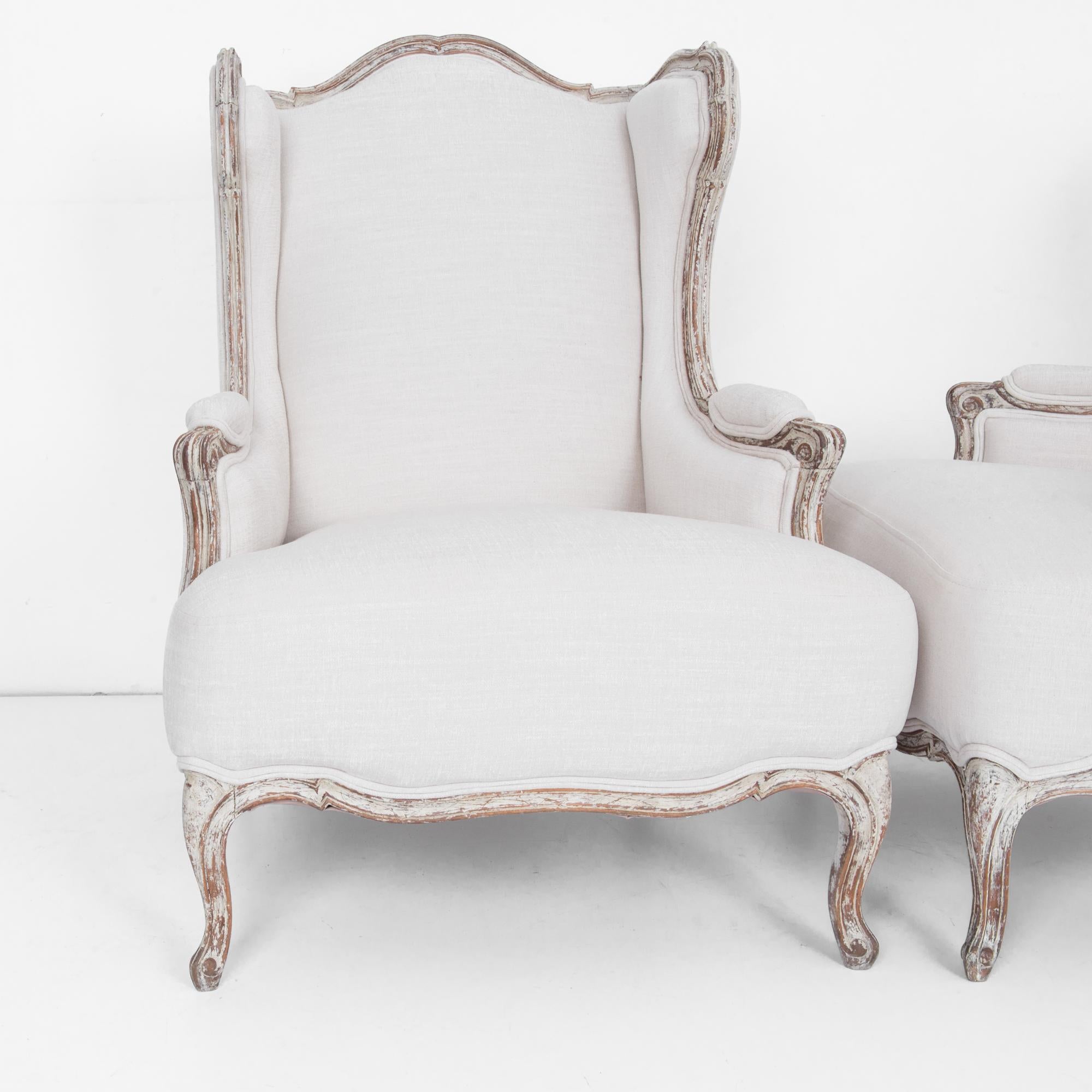 1920s French Provincial Upholstered Bergère Chairs, a Pair 2