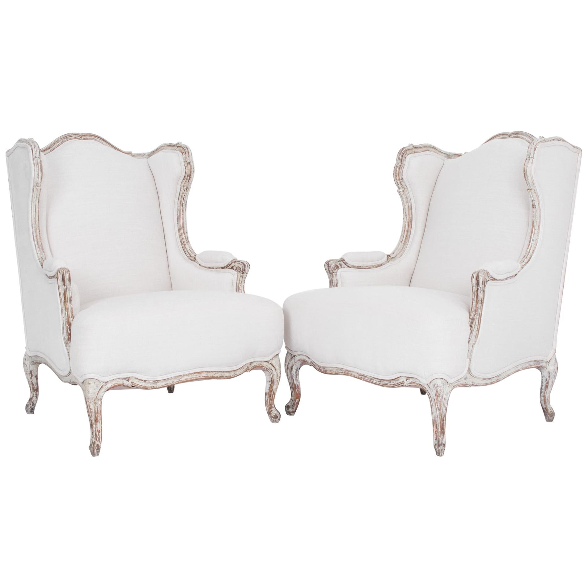 1920s French Provincial Upholstered Bergère Chairs, a Pair