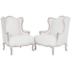 Antique 1920s French Provincial Upholstered Bergère Chairs, a Pair