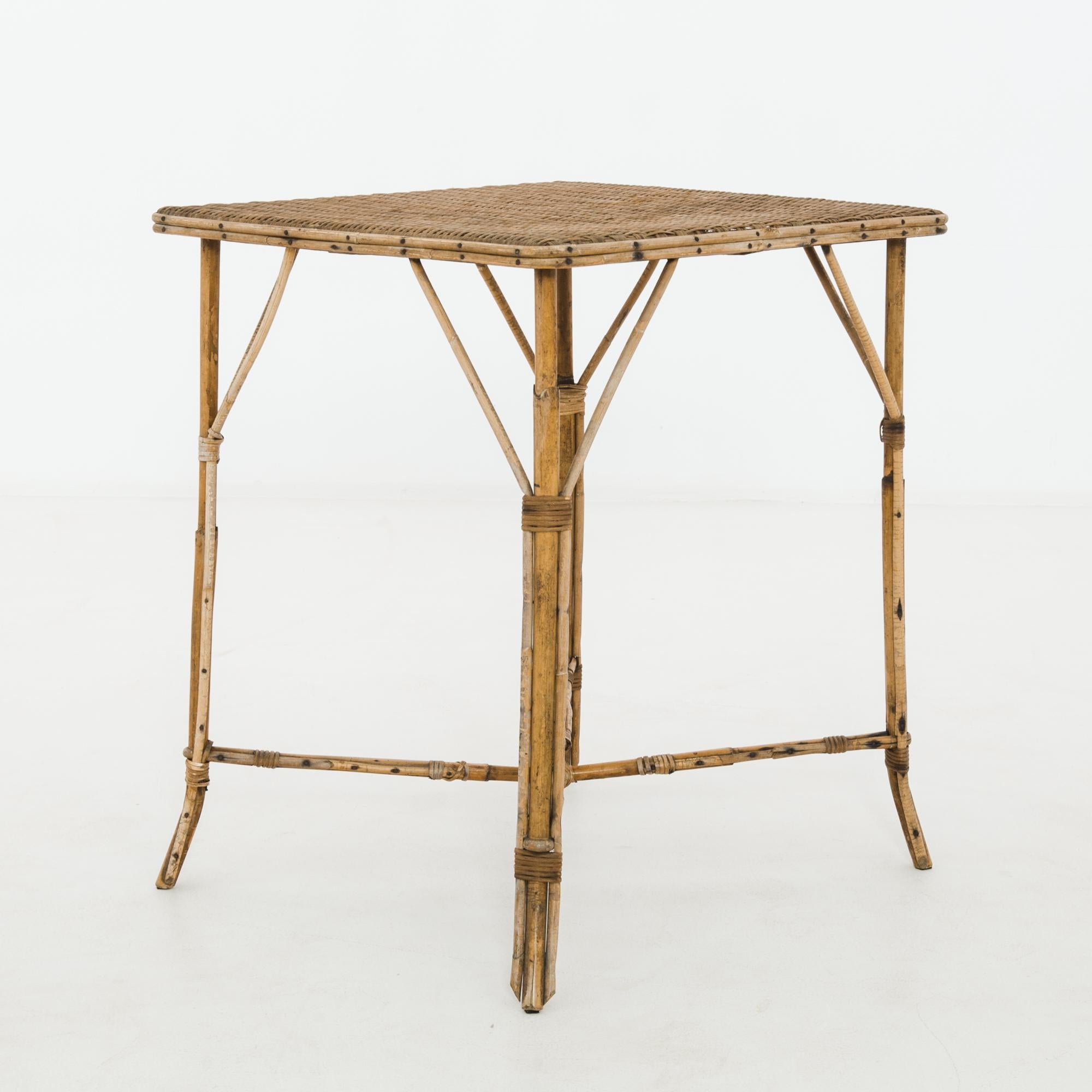 Rustic 1920s French Rattan Table