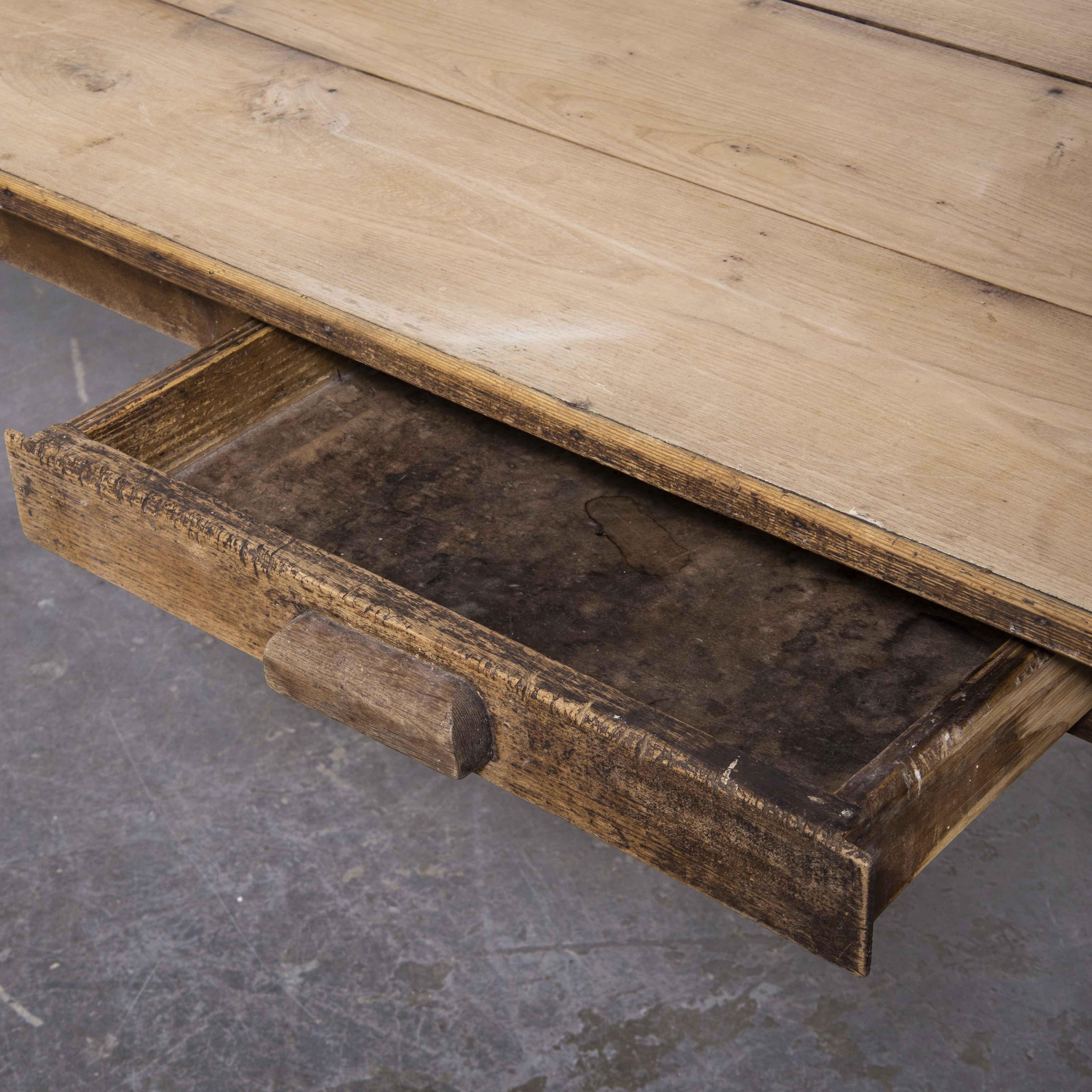 1920's French Rectangular Farmhouse Dining Table, Three Plank Top For