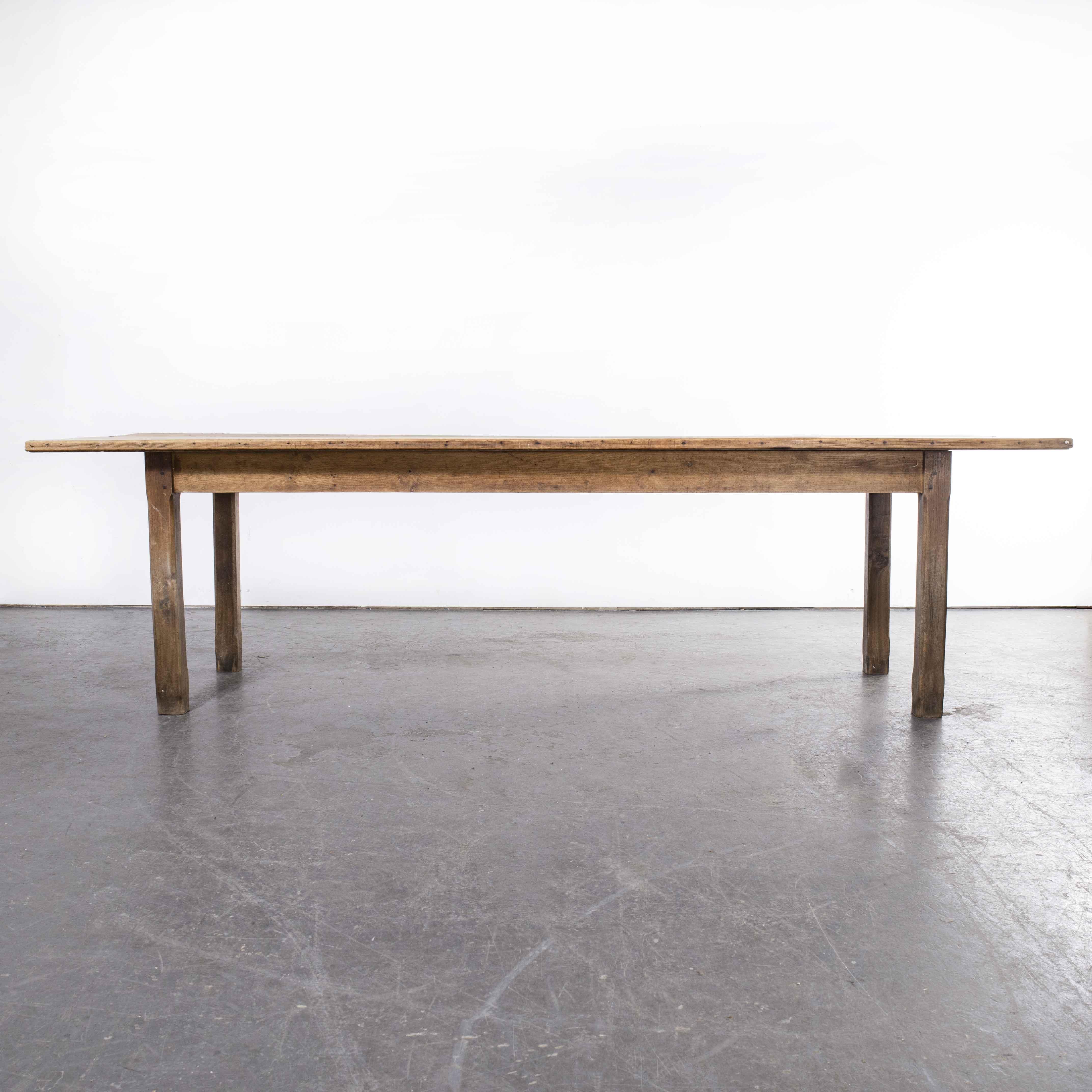 1920's French Rectangular Farmhouse Dining Table, Three Plank Top For