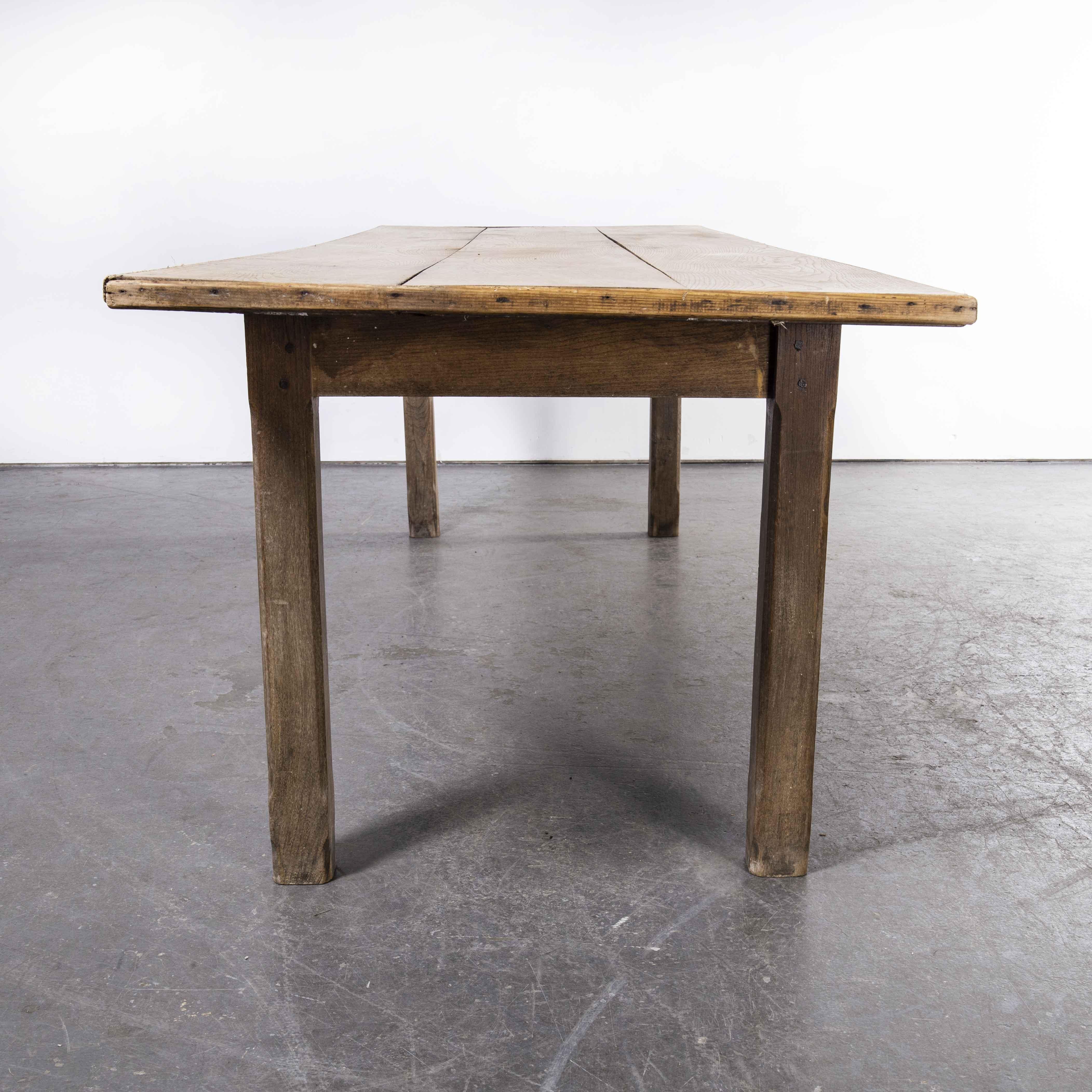 1920's French Rectangular Farmhouse Dining Table, Three Plank Top For