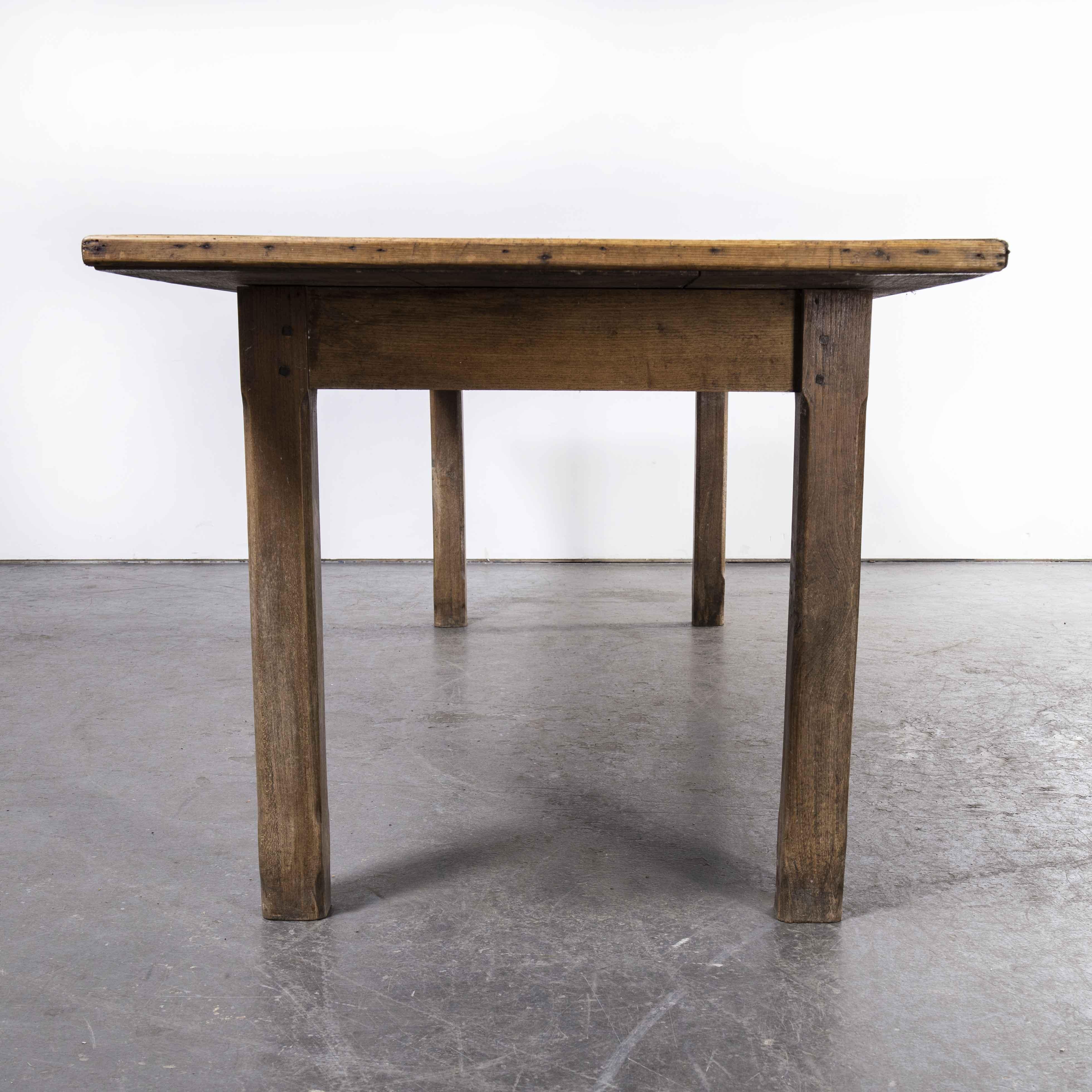 1920's French Rectangular Farmhouse Dining Table, Three Plank Top For