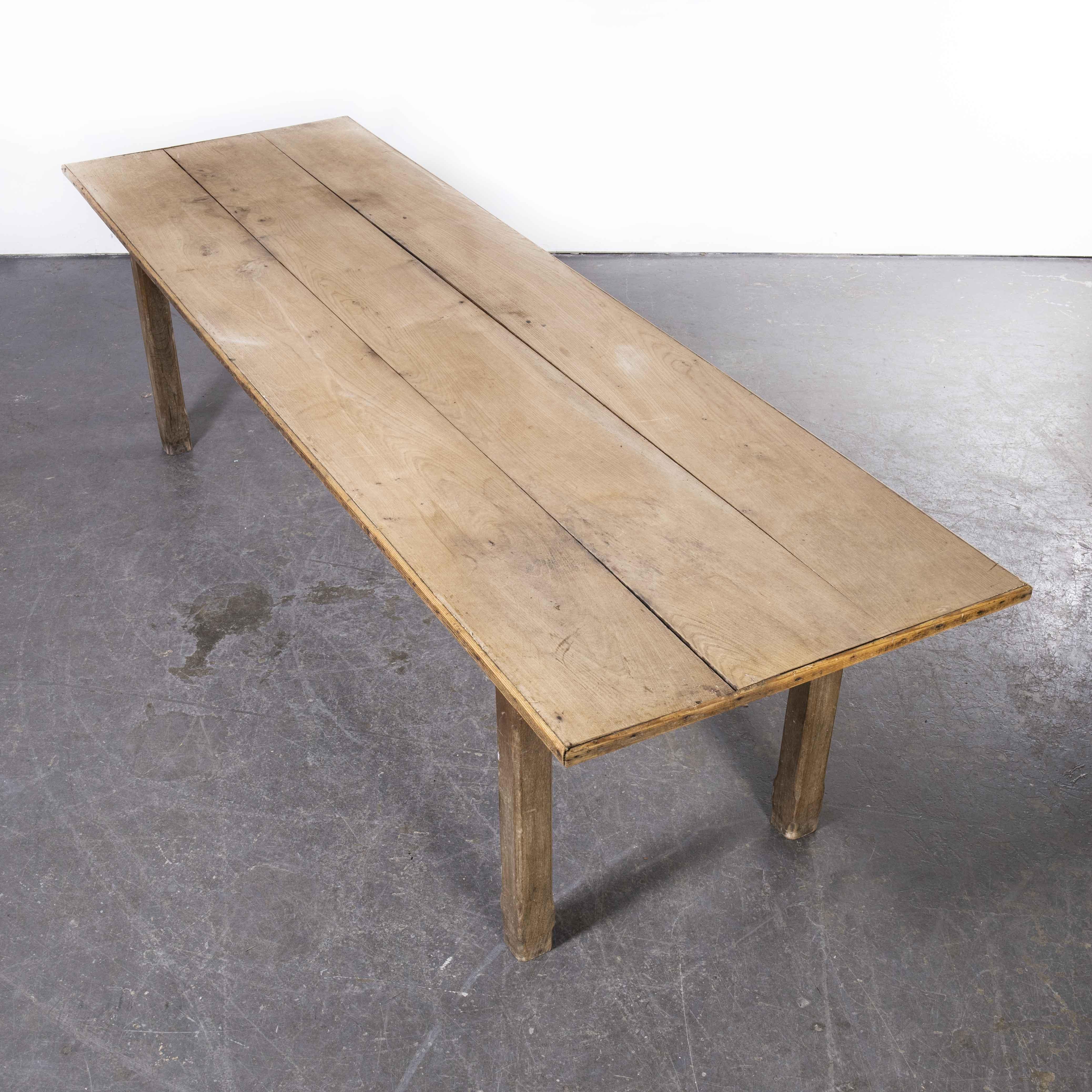 1920's French Rectangular Farmhouse Dining Table, Three Plank Top For