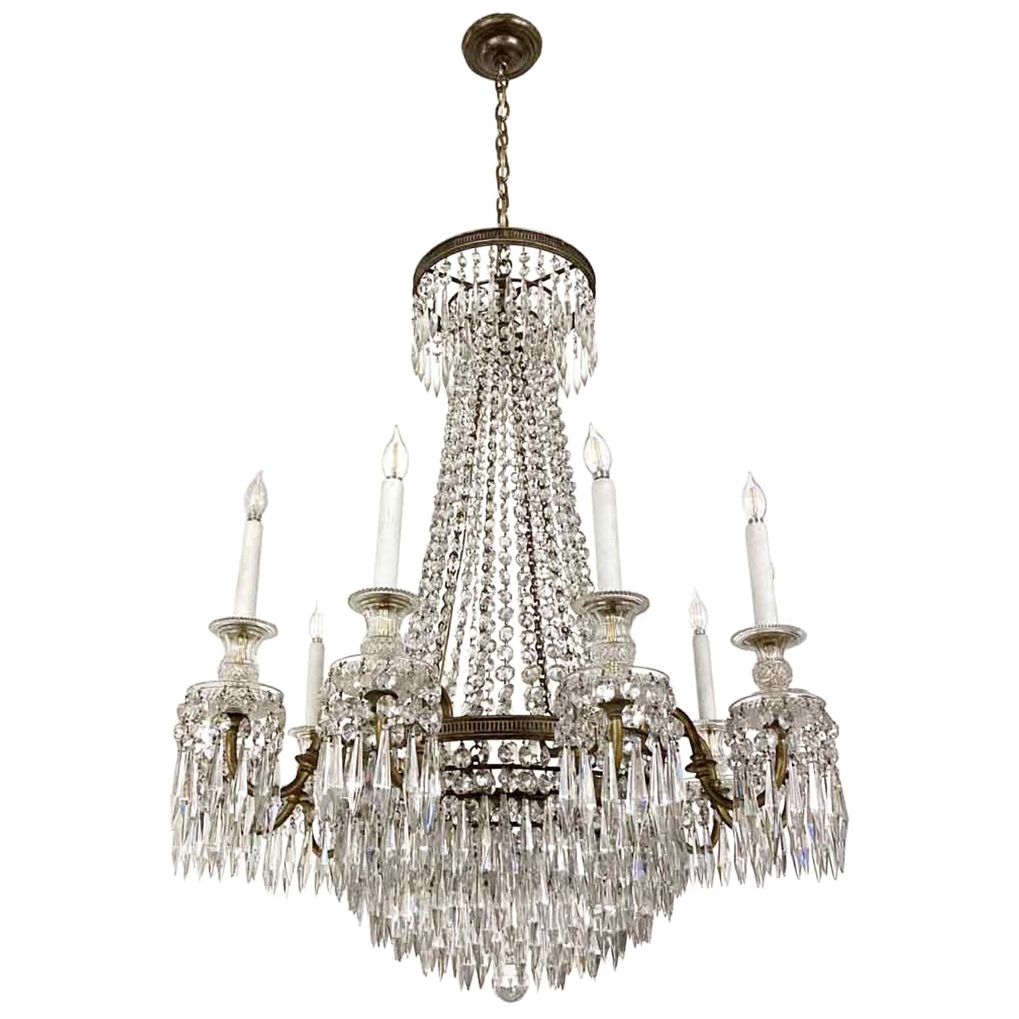 1920s French Regency Crystal and Bronze Chandelier Antique with Hand Cut Crystal