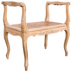 1920s French Rococo Wooden Wicker Bench