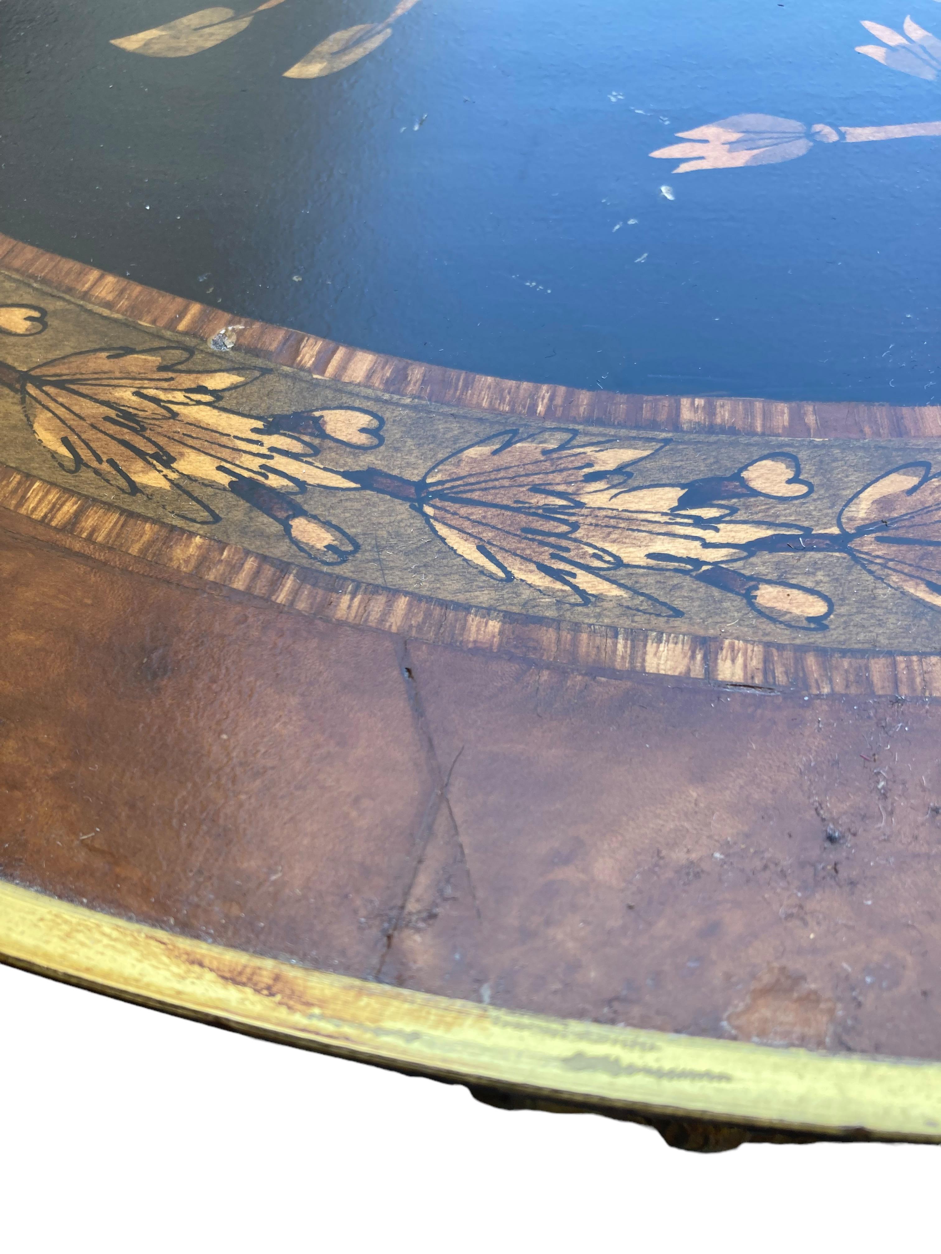 1920s French Round Hand Painted Ormolu Side Table 6