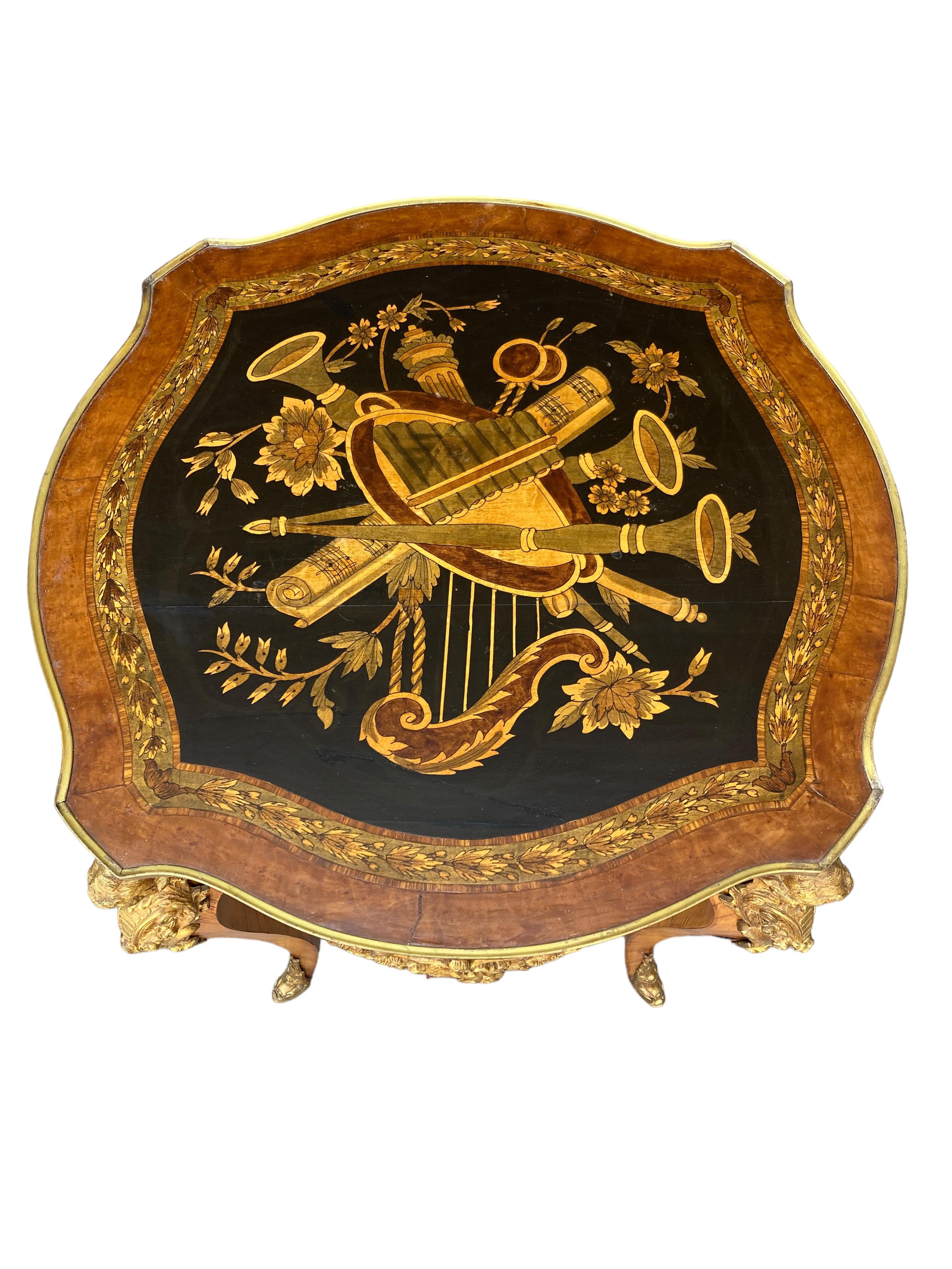 1920s French Round Hand Painted Ormolu Side Table In Good Condition In San Diego, CA