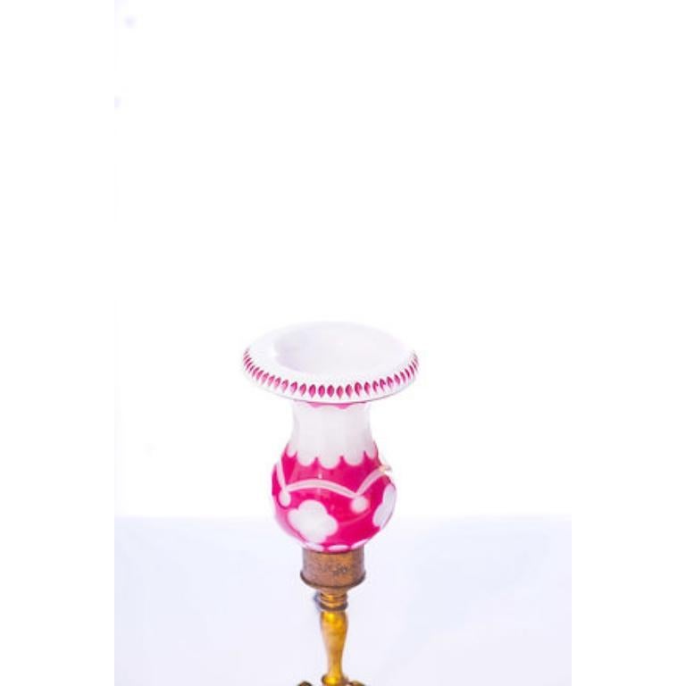 Victorian 1920s French Ruby and Opaline Bronze lamps For Sale