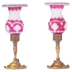 1920s French Ruby and Opaline Bronze lamps