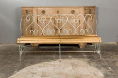 1920s French Rustic Iron Garden Bench with Scrolling Motifs and Slatted Seat