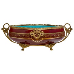 Ciotola Jardiniere Sarreguemines francese degli anni '20 in maiolica rossa e bronzo Ormolu