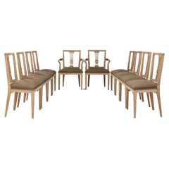 1920s French Set of 10 Oak Neoclassical Dining Chairs