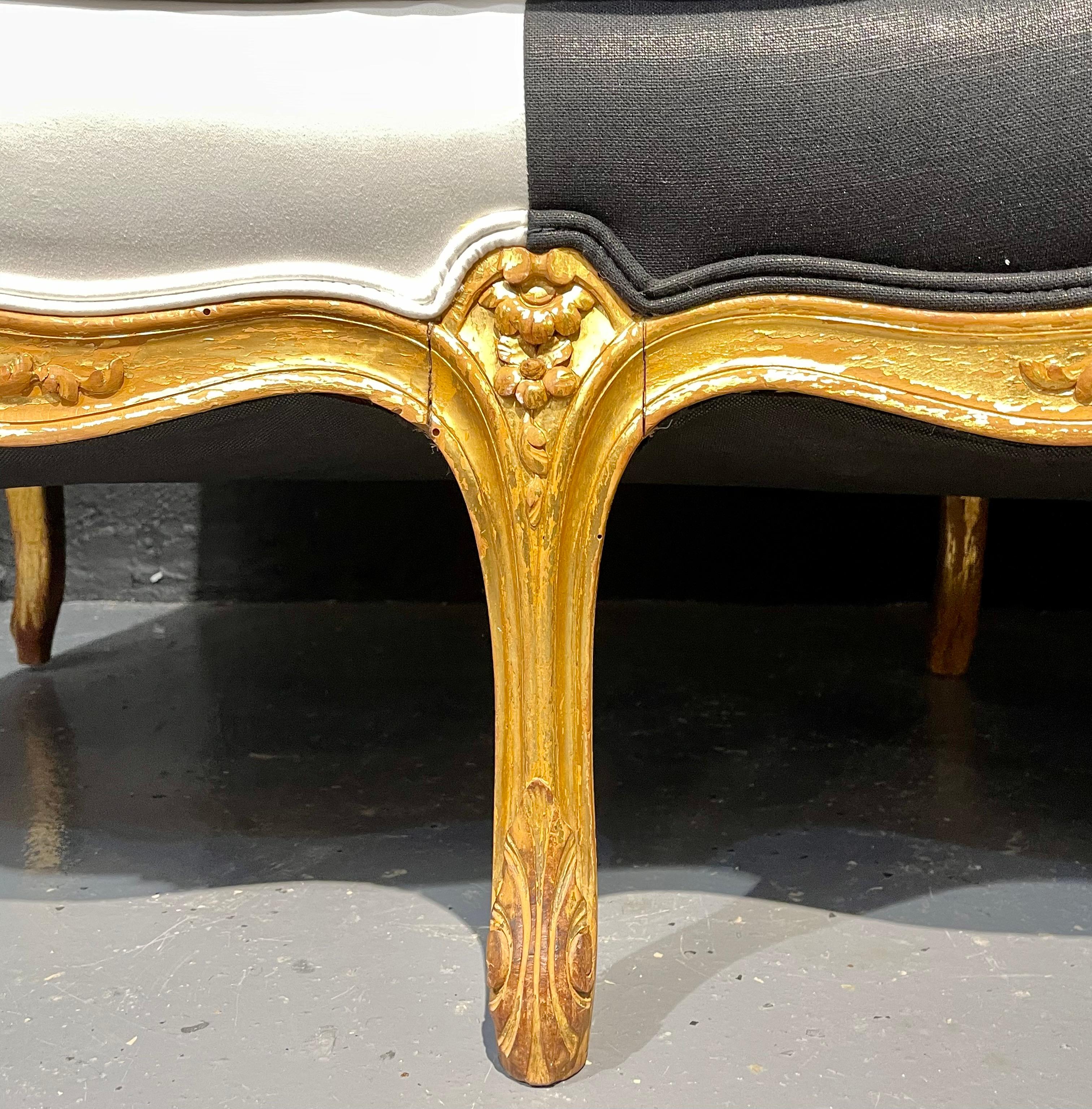 1920s French Settee, Sofa or Canape One of Two in Gilt Wood Polished Cotton For Sale 4
