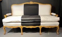 1920s French Settee, Sofa or Canape One of Two in Gilt Wood Polished Cotton