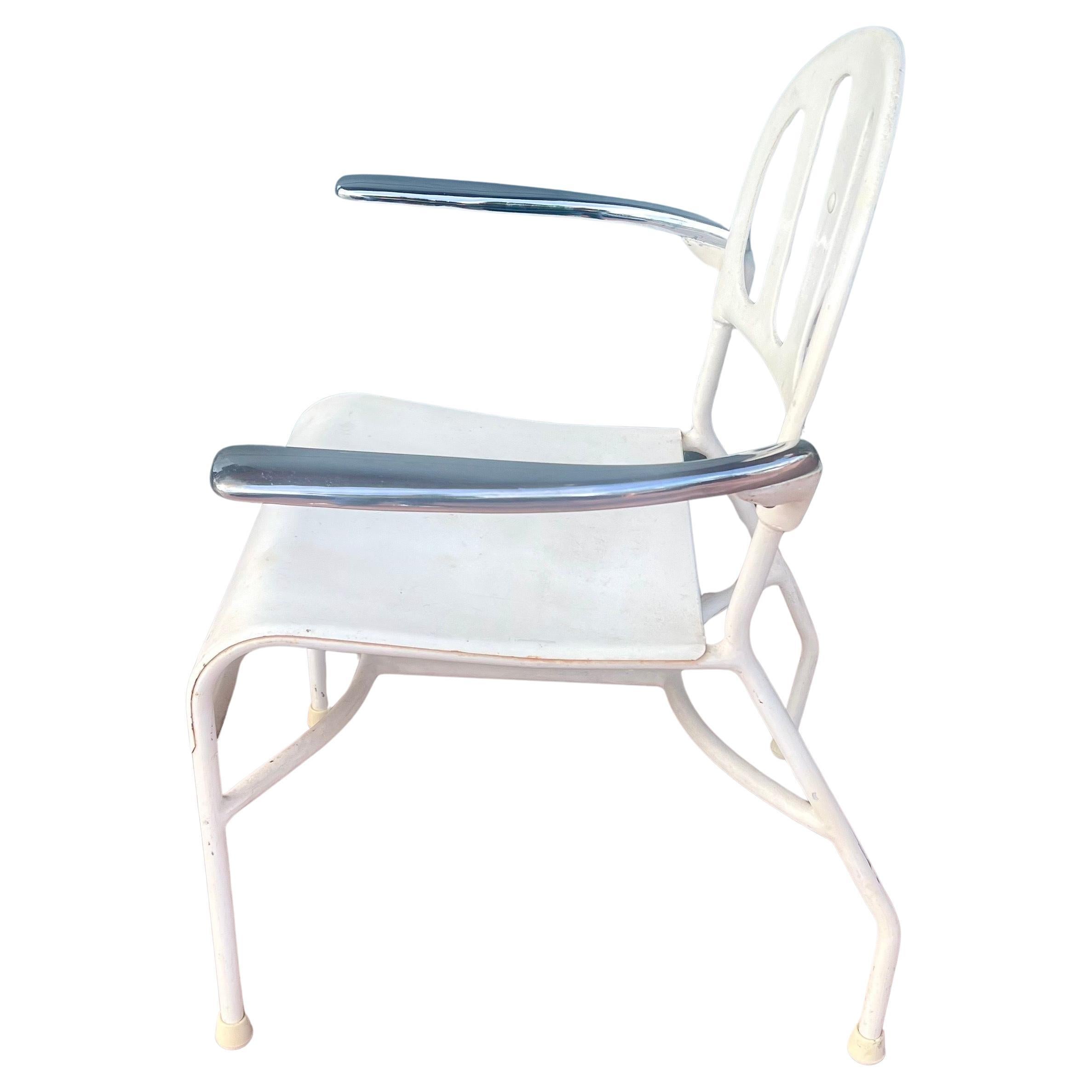 Art Nouveau 1920's French Skeletal Armchair Beauty Parlor Metal Frame Chrome Armrest For Sale