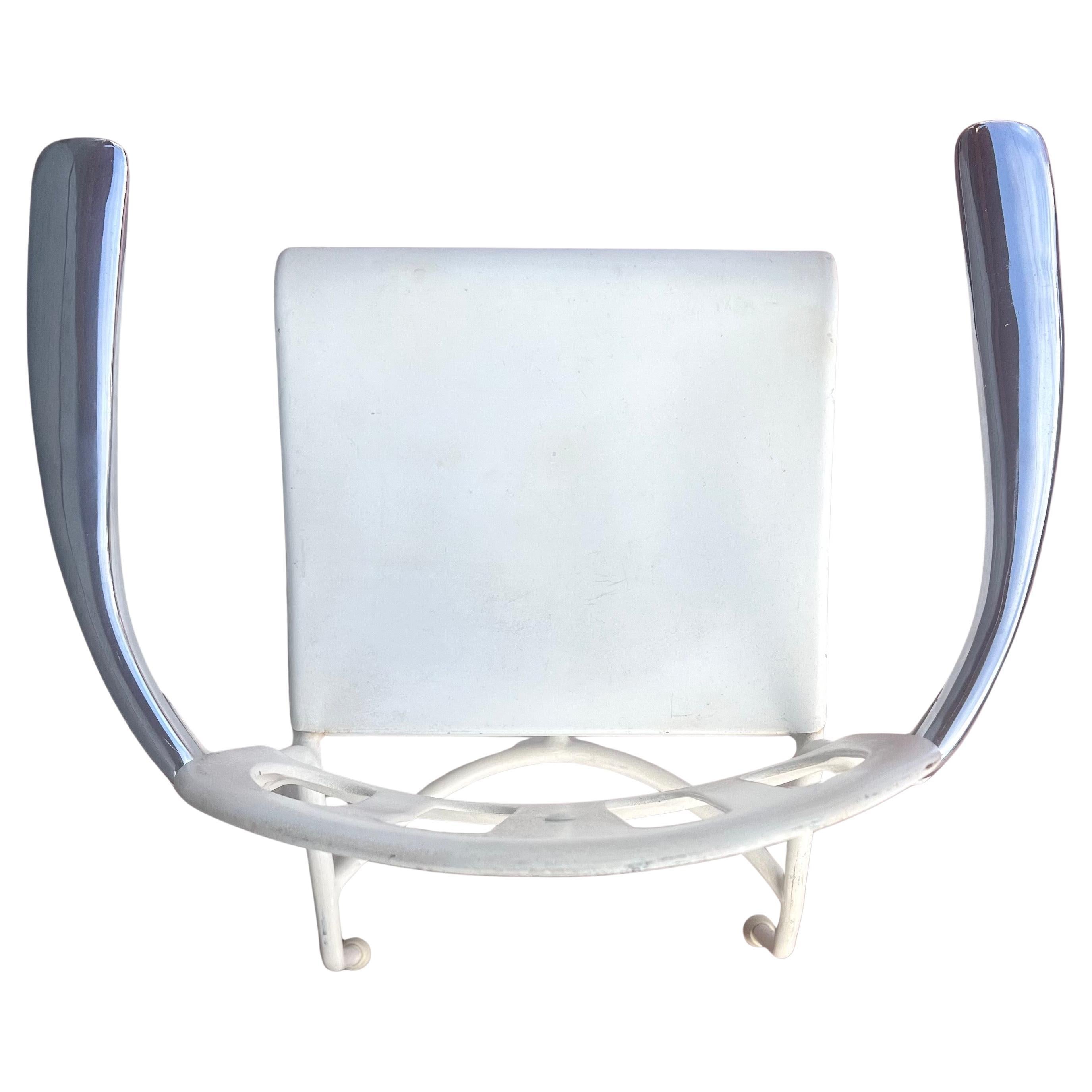 1920's French Skeletal Armchair Beauty Parlor Metal Frame Chrome Armrest In Good Condition For Sale In San Diego, CA